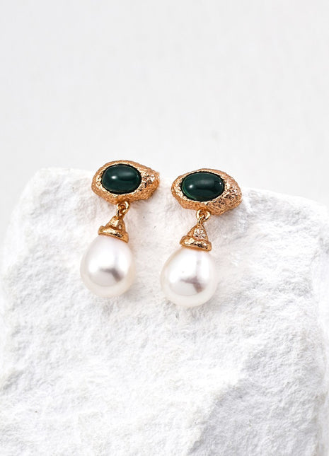 S925 Silver Pearl Malachite Earrings E01324-2