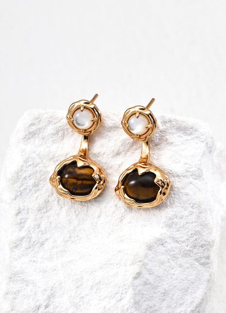 S925 Silver Tiger Eye Earrings E01307-2