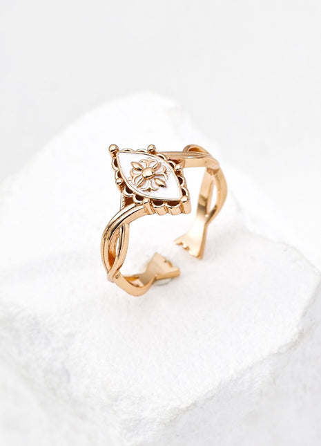 S925 Silver Vintage White Glaze Ring J0309-2